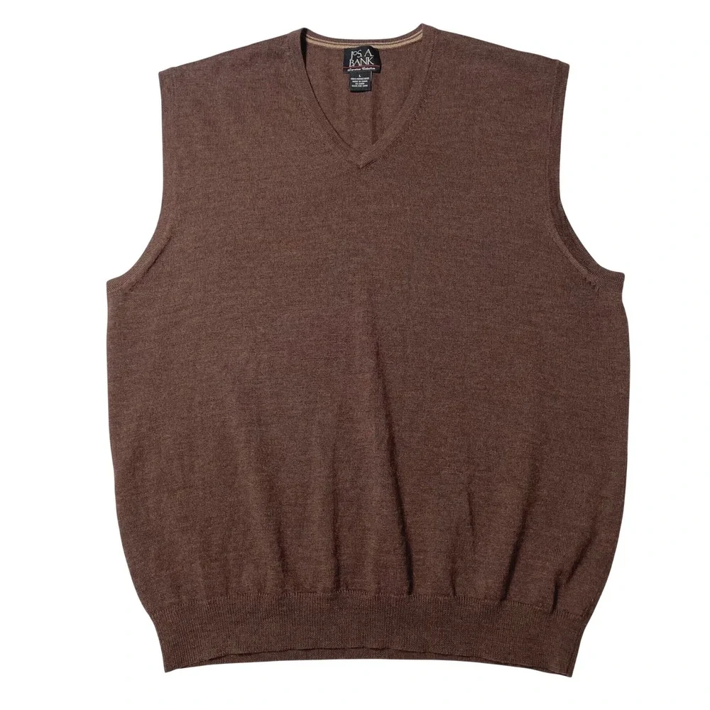 Jos. A. Bank Signature Collection Mens Large Brown 100% Merino Wool V-Neck Vest